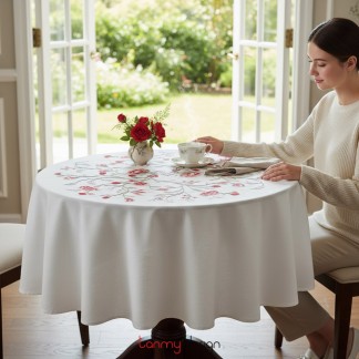 Khăn trải bàn tròn 180 hoa trà